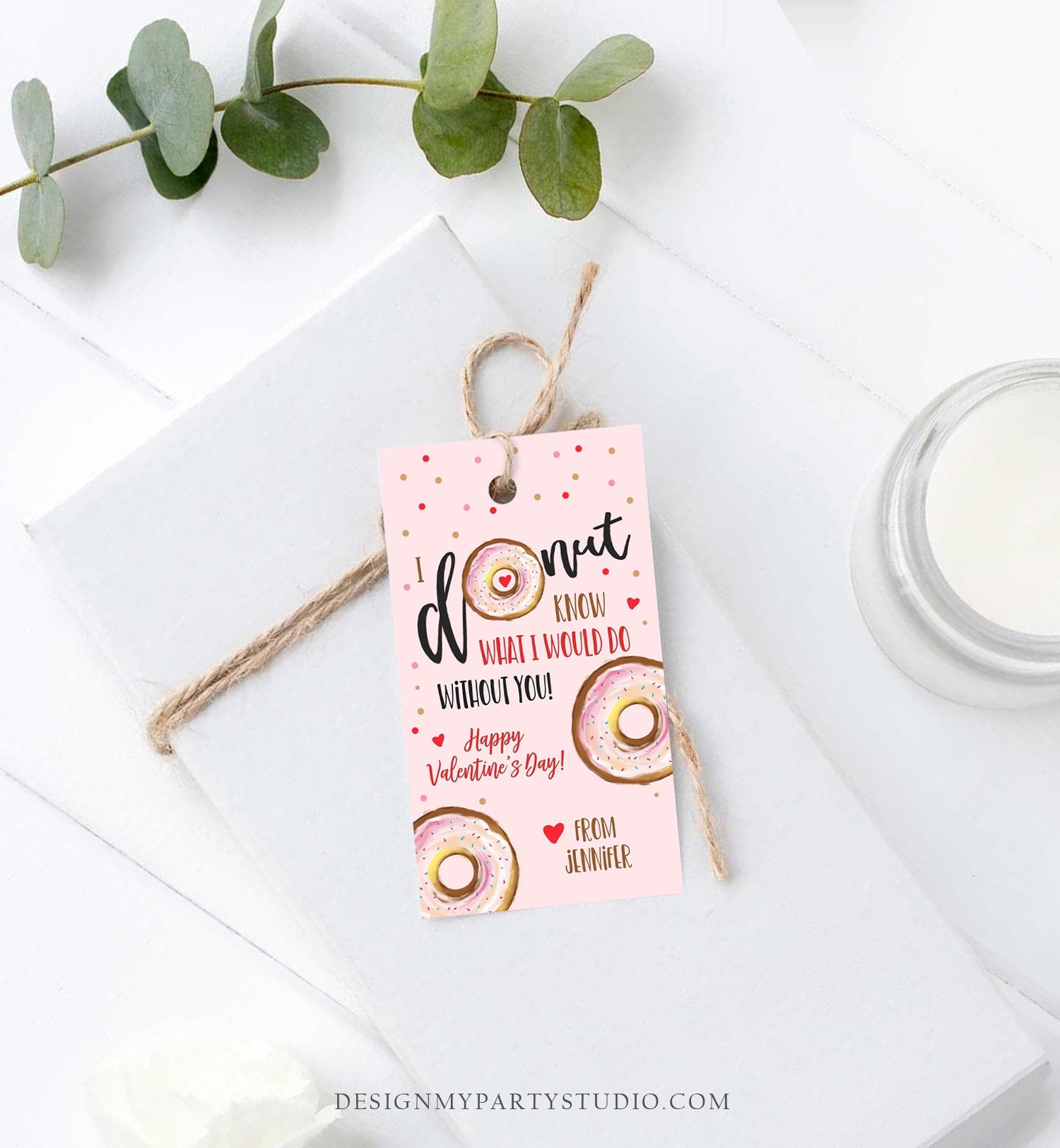 Editable Donut Valentine Tag Valentine's Day Card for Kids School Donut Know Classroom Printable Personalized Digital PRINTABLE 0368 0370