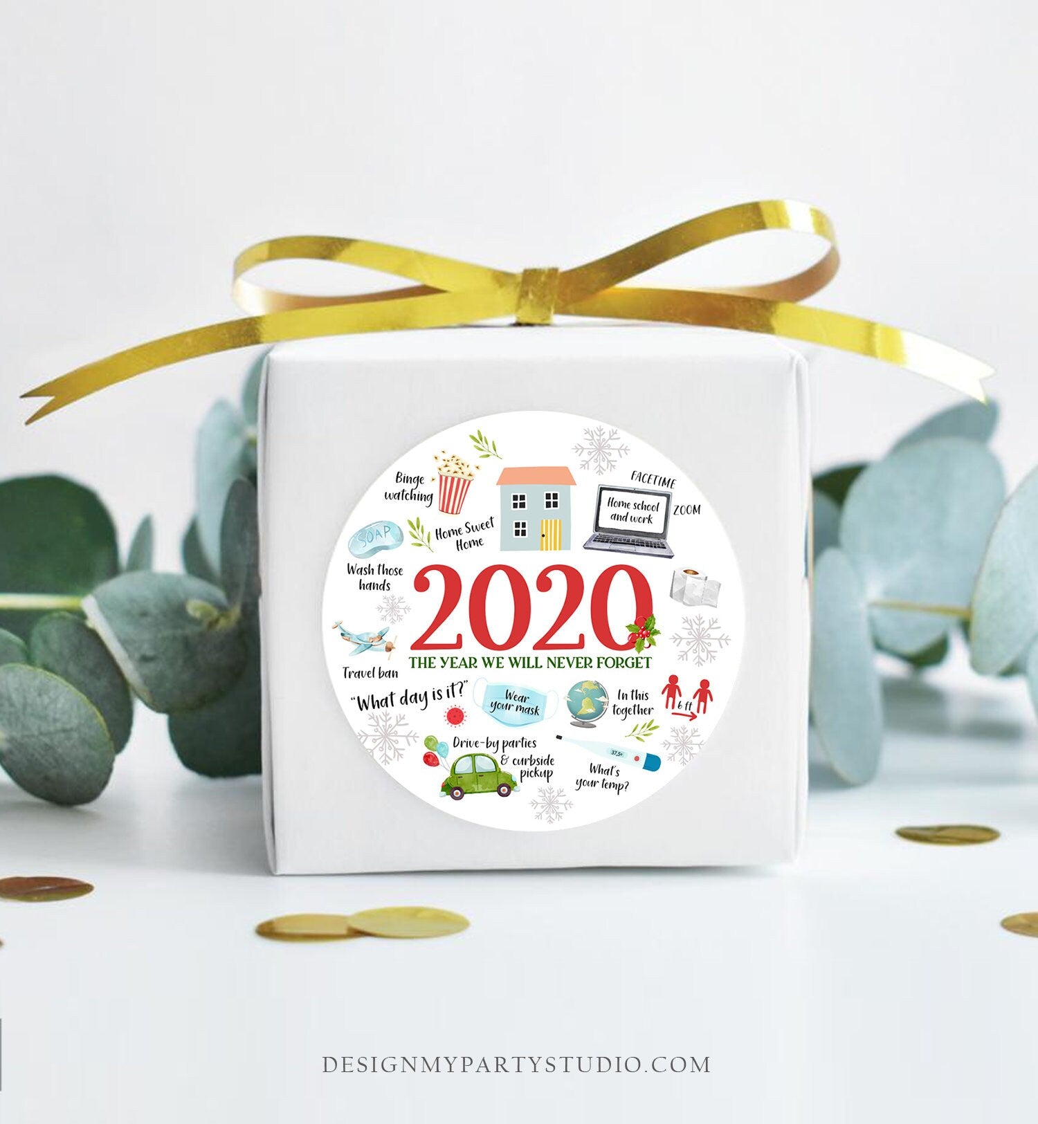 Printable Round Ornament 2020 Sticker Funny Ornament Gift Corona Quarantine Social Distancing Sticker Tag Instant Download Digital PRINTABLE