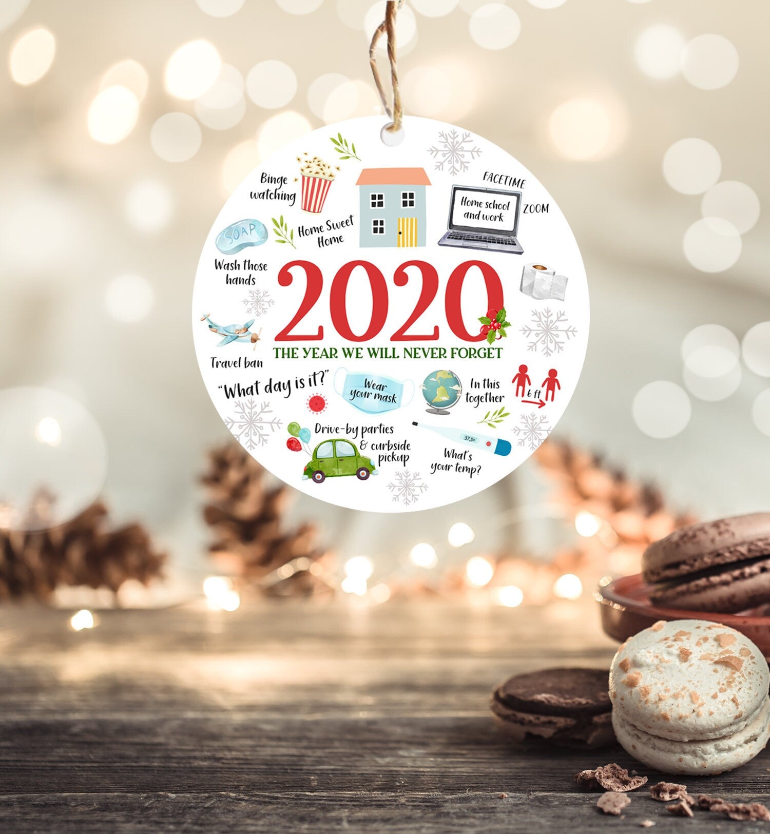 Printable Round Ornament 2020 Sticker Funny Ornament Gift Corona Quarantine Social Distancing Sticker Tag Instant Download Digital PRINTABLE