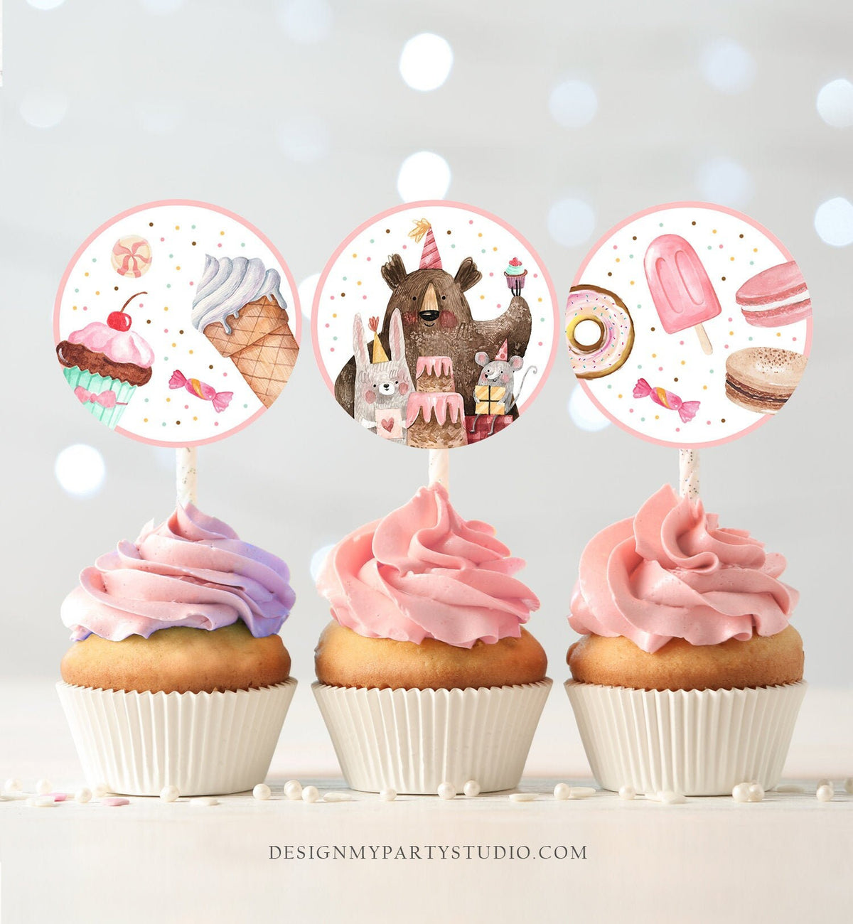 Sweet Celebration Cupcake Toppers Sweet One Birthday Two Sweet Cake Toppers Donut Ice Cream Sweets Second Download Digital PRINTABLE 0373