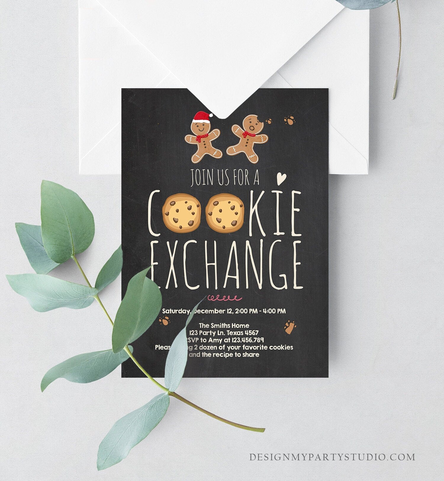 Editable Cookie Exchange Invitation Christmas Cookie Invite Cookie Party Gingerbread Download Printable Invitation Template Corjl 0111