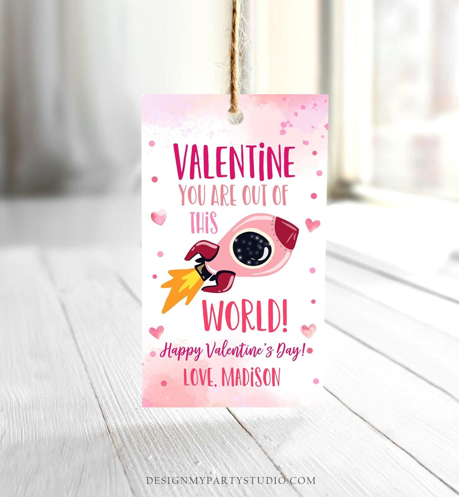 Editable Valentine You Are Out Of This World Favor Tag Thank You Space Rocket Ship Valentine's Day Tag School Non-Candy Printable 0370