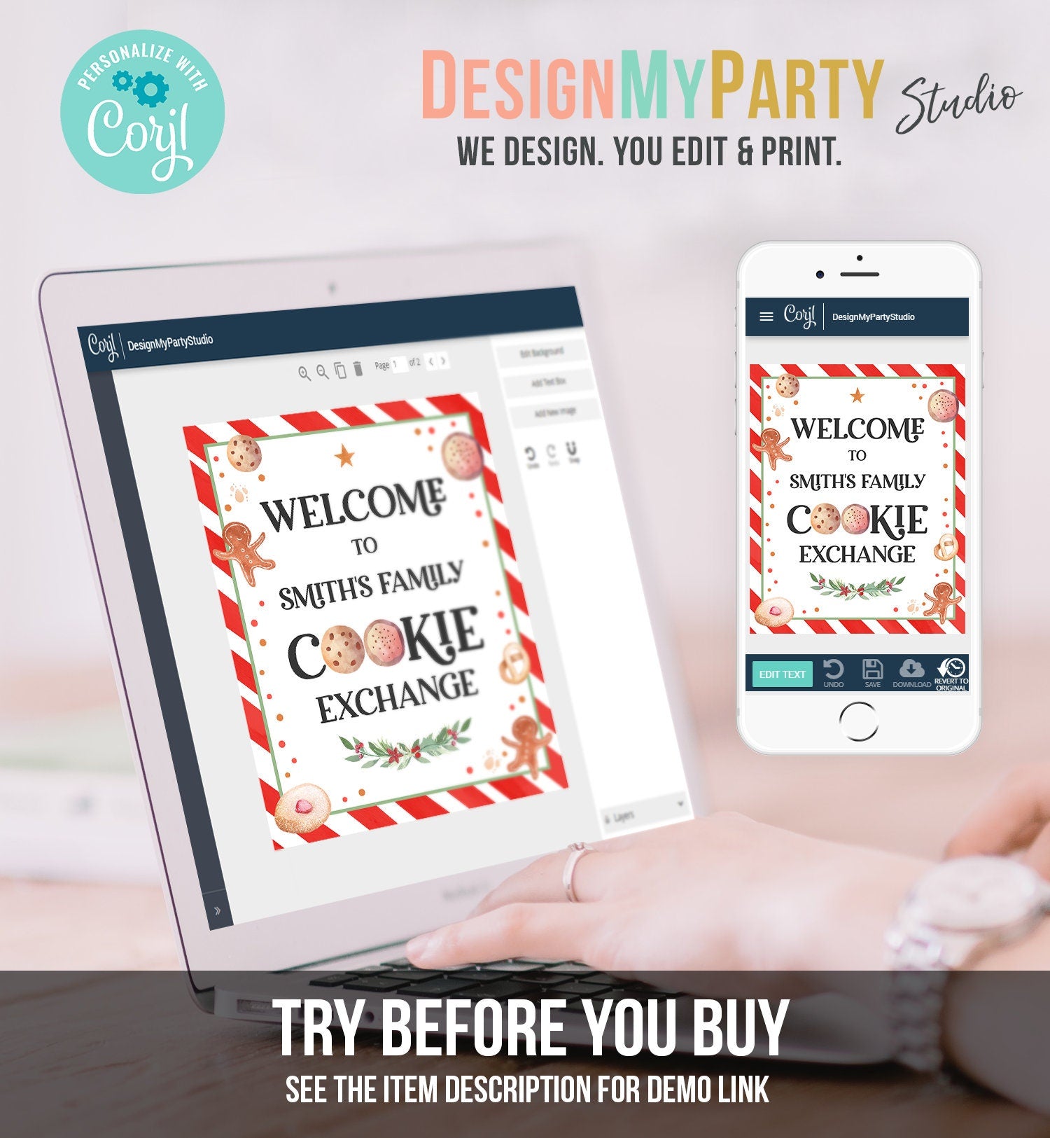 Editable Cookie Exchange Welcome Sign Christmas Holiday Cookies Swap Party Gingerbread Table Sign Download Corjl Template PRINTABLE 0358