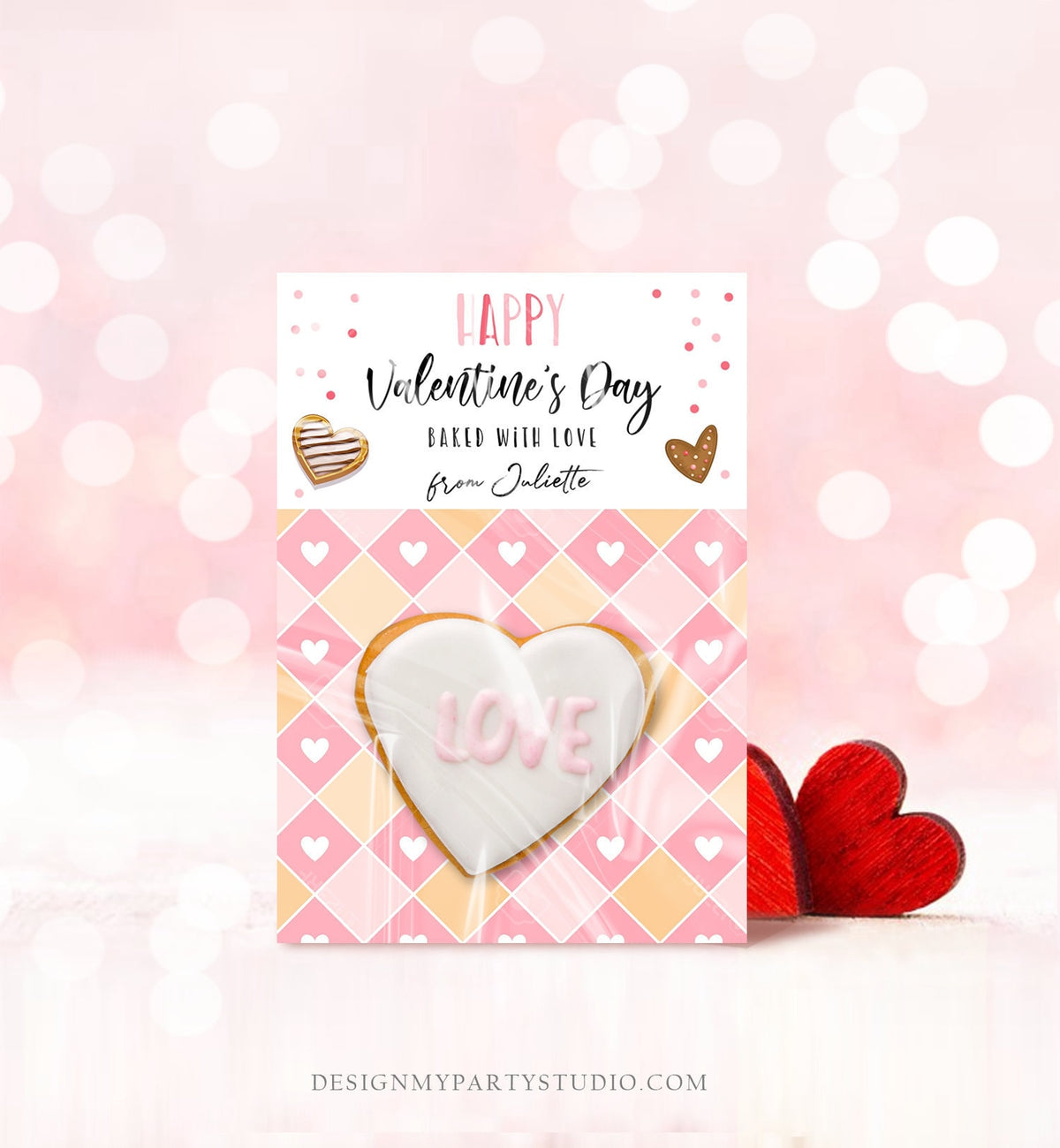 Editable Personalized Cookie Card Happy Valentine&#39;s Day Mini Cookie Card Gift Tag Cookie Packaging Printable Download Template Corjl 0370