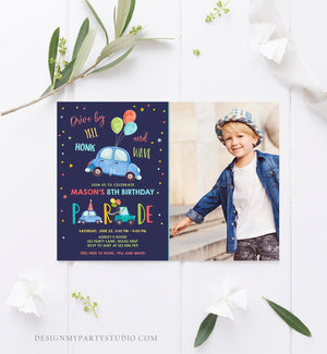 Editable Drive By Birthday Parade Invitation Balloons Rainbow Party Honk Wave Car Boy Blue Drive Through Download Corjl Template 0333