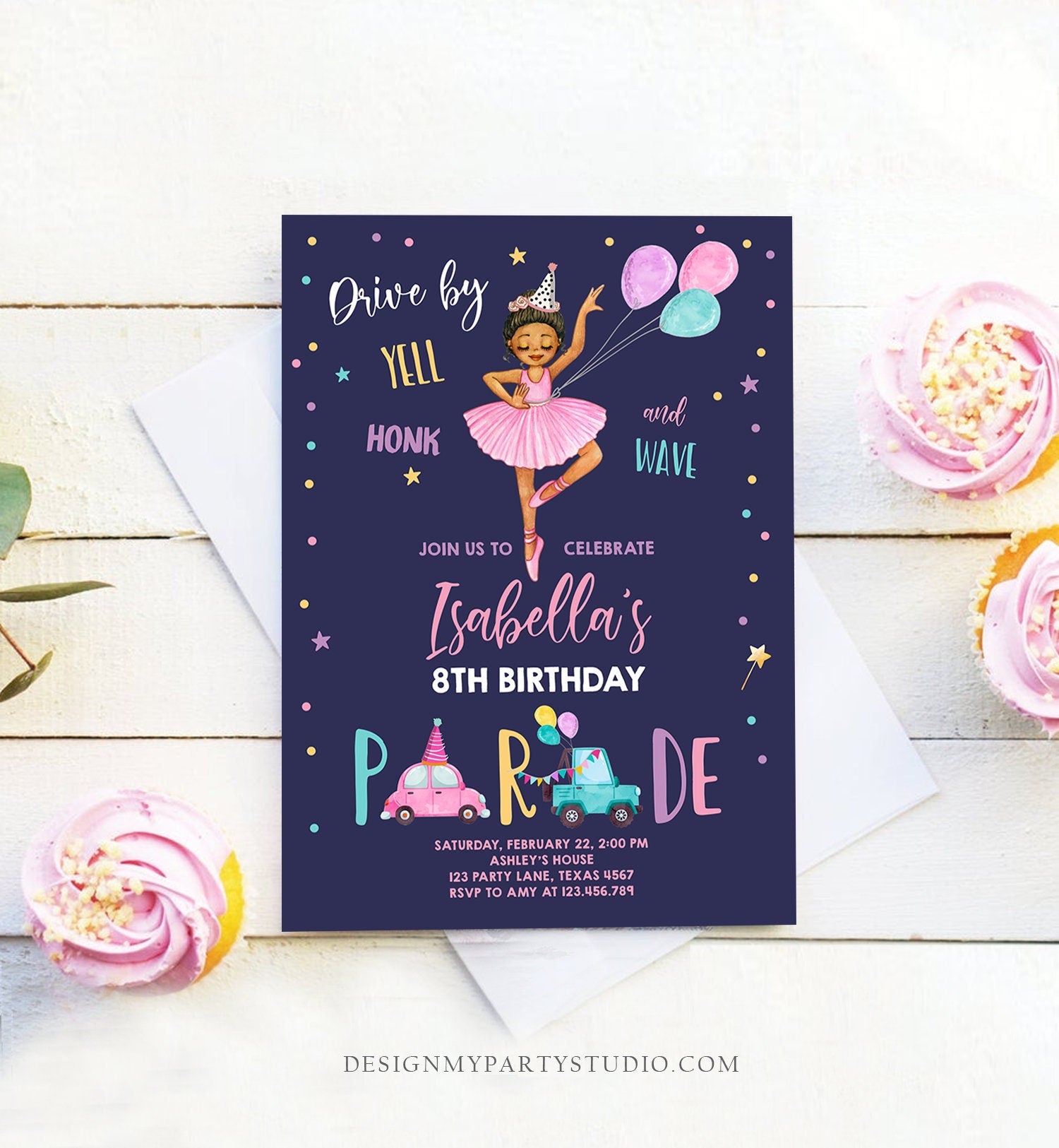 Editable Ballerina Drive By Birthday Parade Invitation Virtual Party Invite Ballet Tutu Car Girl Pink Quarantine Download Digital Corjl 0375