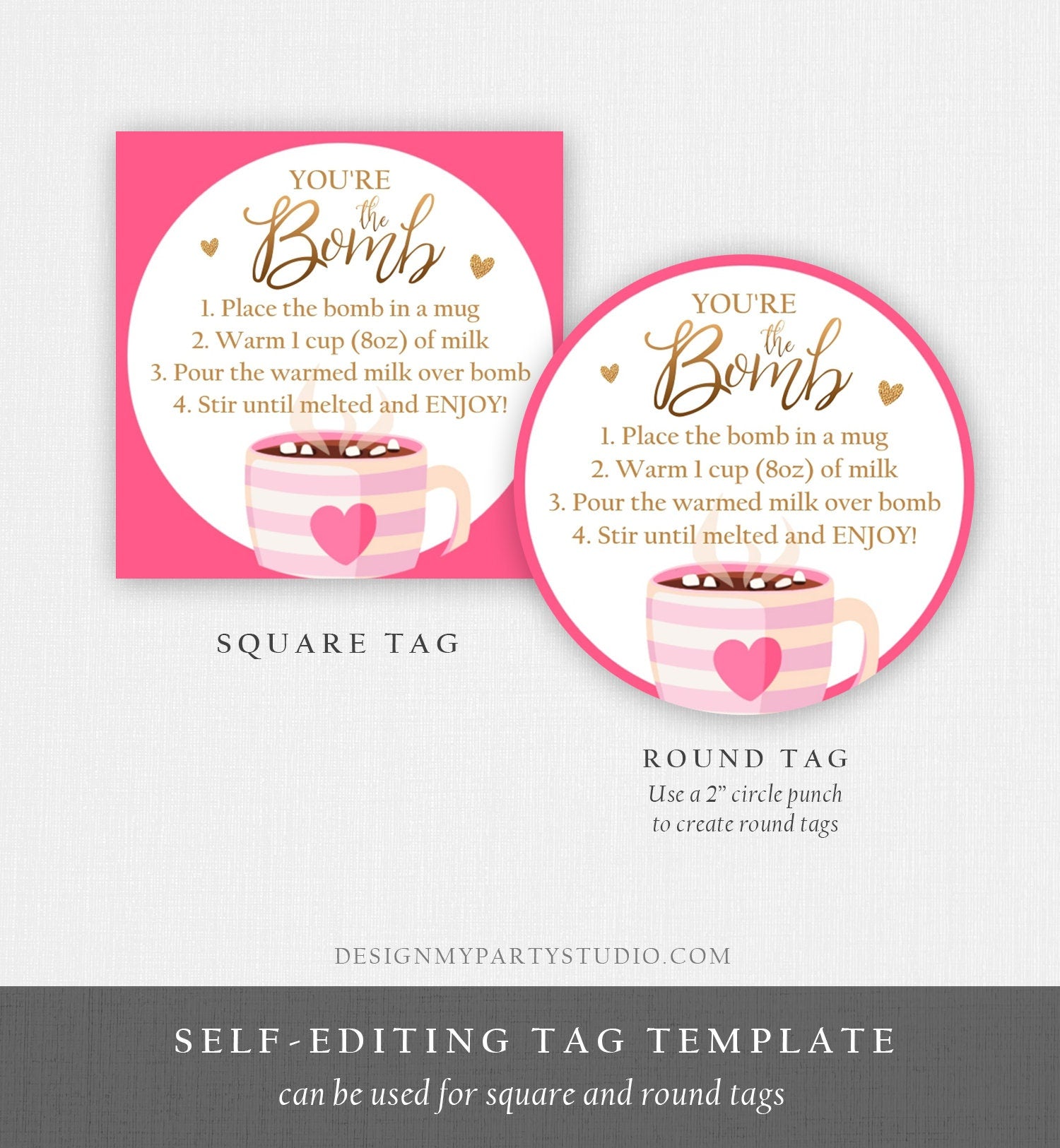 Editable Hot Chocolate Bomb Tags Bomb Instructions Valentine Hot Cocoa Bomb Favor Tags Valentine Gift You're The Bomb Digital PRINTABLE 0370