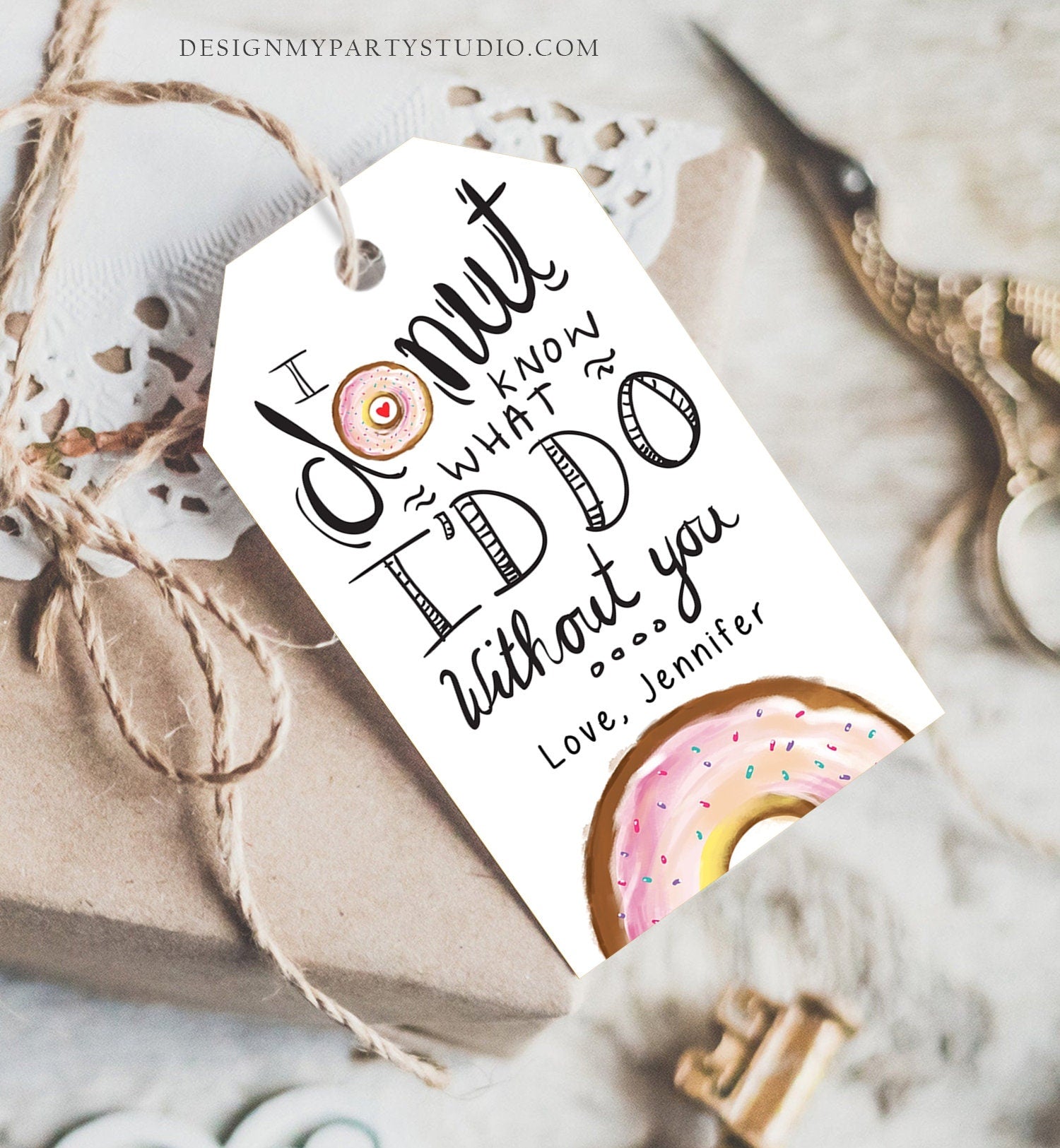 Editable Donut Valentine Tag Valentine's Day Card for Kids School Donut Know Classroom Cookie Tag Printable Personalized PRINTABLE 0368 0370