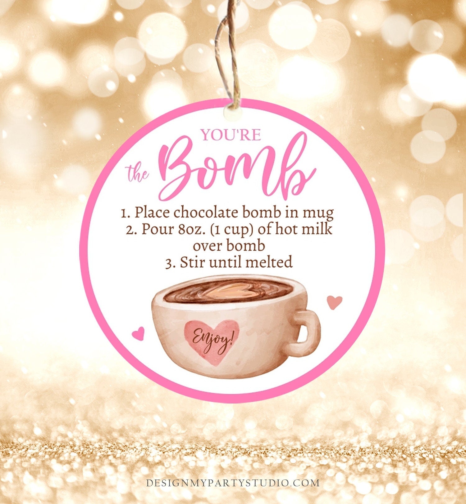 Editable Valentine Hot Chocolate Bomb Tags Bomb Instructions Hot Cocoa Bomb Favor Tags Valentine Gift You're The Bomb Digital PRINTABLE 0370