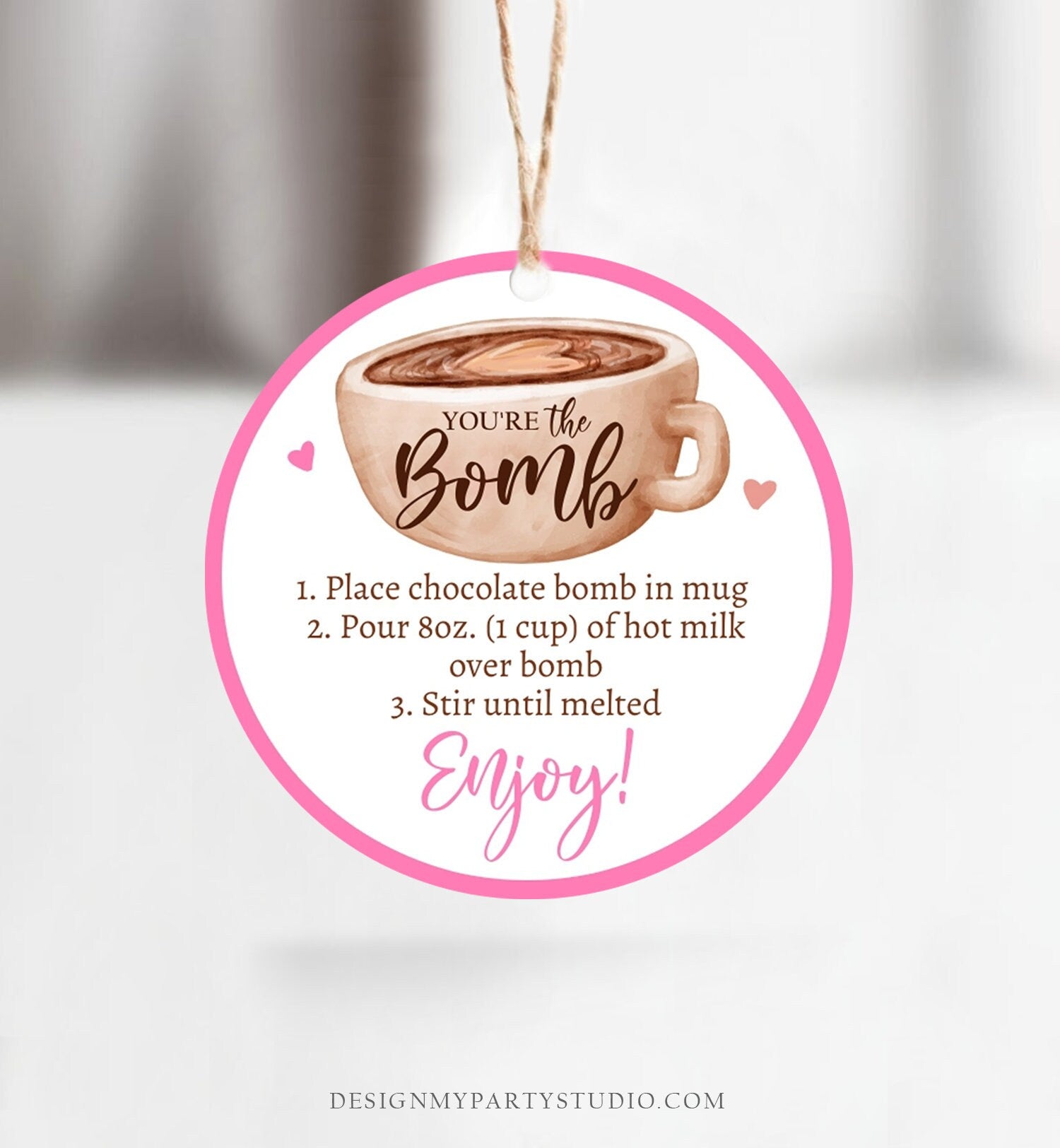 Editable Valentine Hot Chocolate Bomb Tags Bomb Instructions Hot Cocoa Bomb Favor Tags Valentine Gift You're The Bomb Digital PRINTABLE 0370