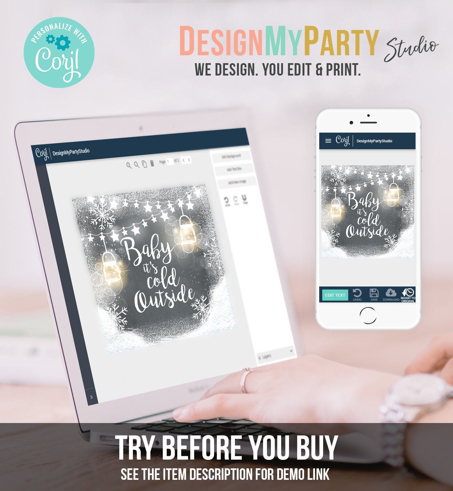 Editable Baby It's Cold Outside Thank You Favor Tag Baby Shower Rustic Wood Snowflakes Snow Winter Digital Corjl Template Printable 0031