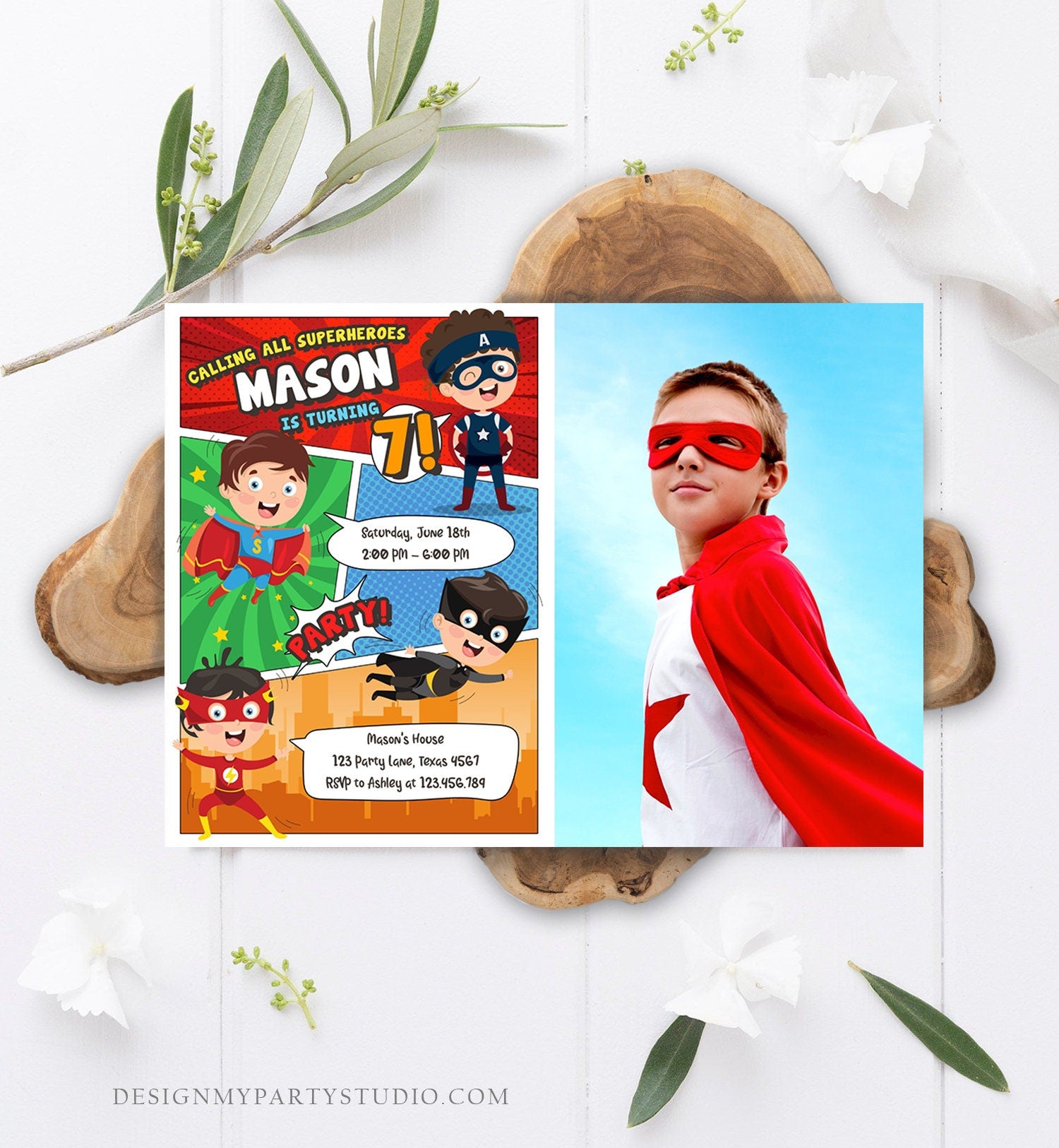 Editable Superheroes Birthday Invitation Comic Book Action Superhero Super Boy Party DC Digital Download Corjl Template Printable 0383