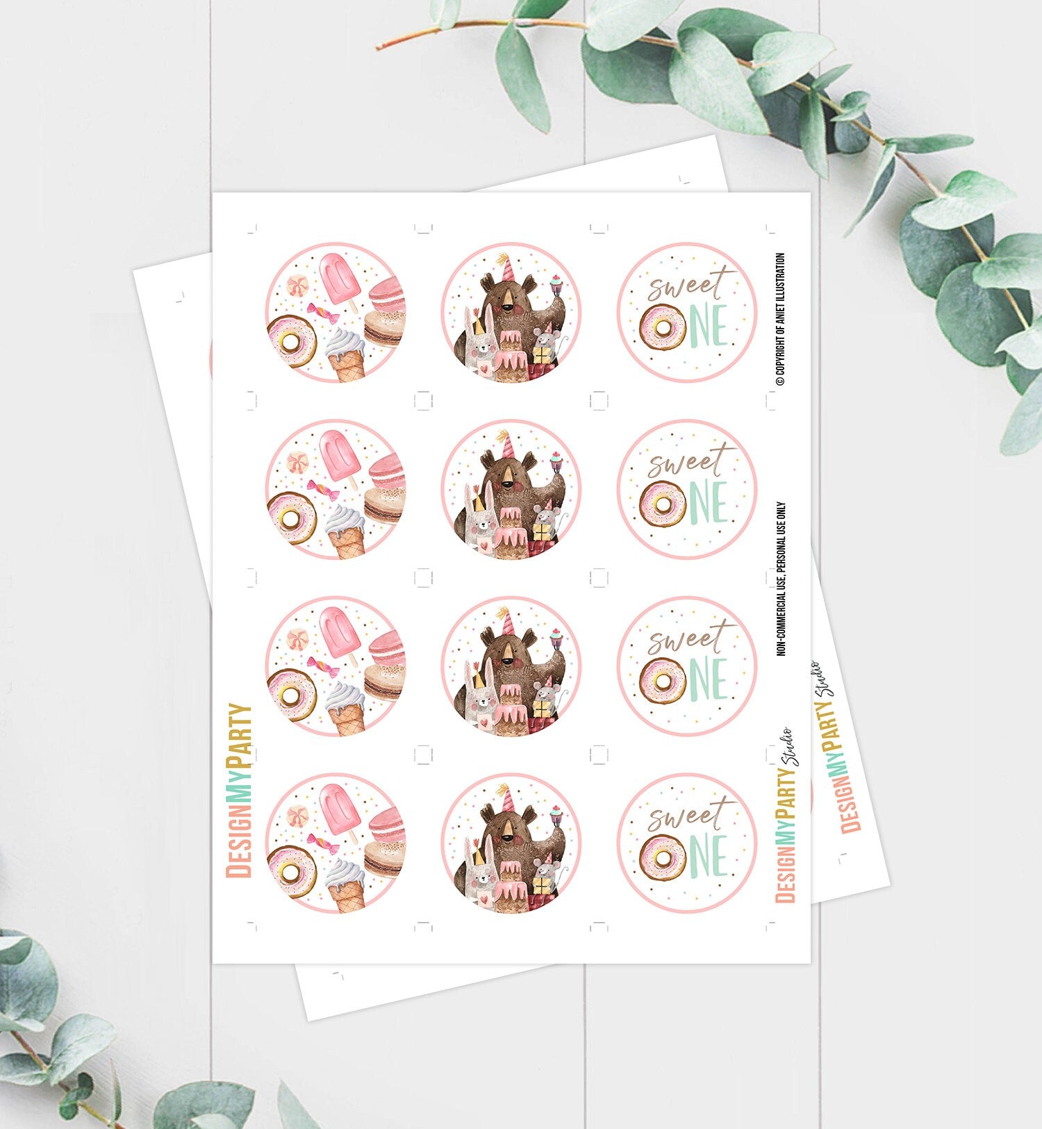 Sweet One Birthday Cupcake Toppers First Birthday Sweet Celebration Sweet Shoppe Donut 1st Birthday Girl Download Digital PRINTABLE 0373