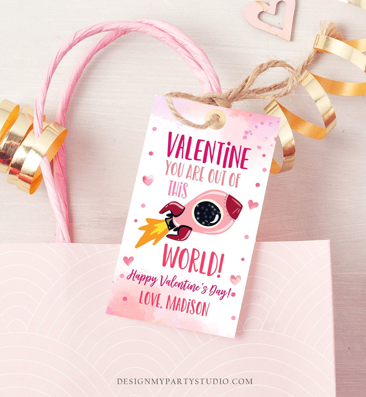 Editable Valentine You Are Out Of This World Favor Tag Thank You Space Rocket Ship Valentine&#39;s Day Tag School Non-Candy Printable 0370