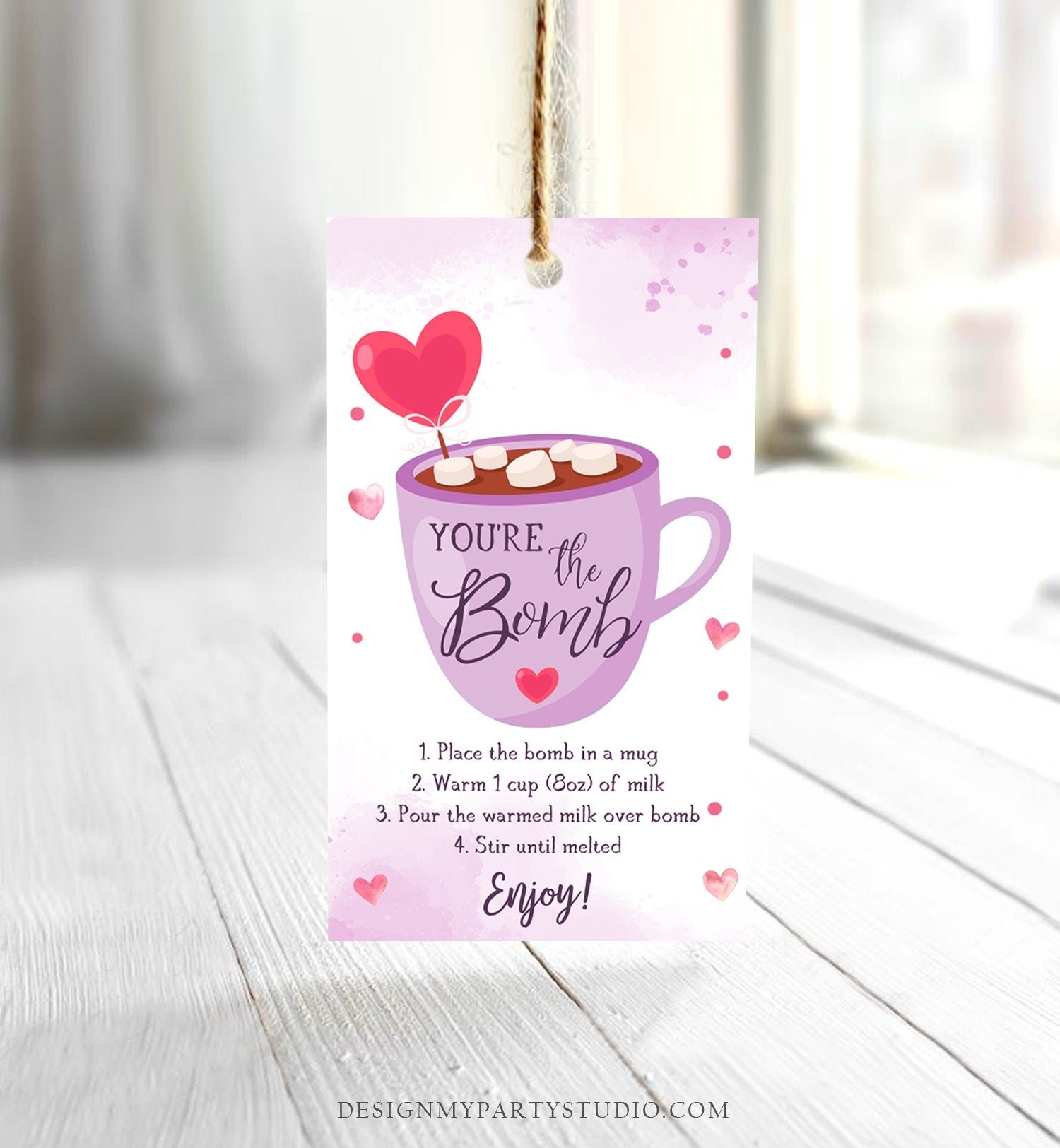 Editable Hot Chocolate Bomb Tag Valentine's Day Hot Cocoa Bomb You're The Bomb Heart Purple Valentine Gift Digital Download Printable 0370