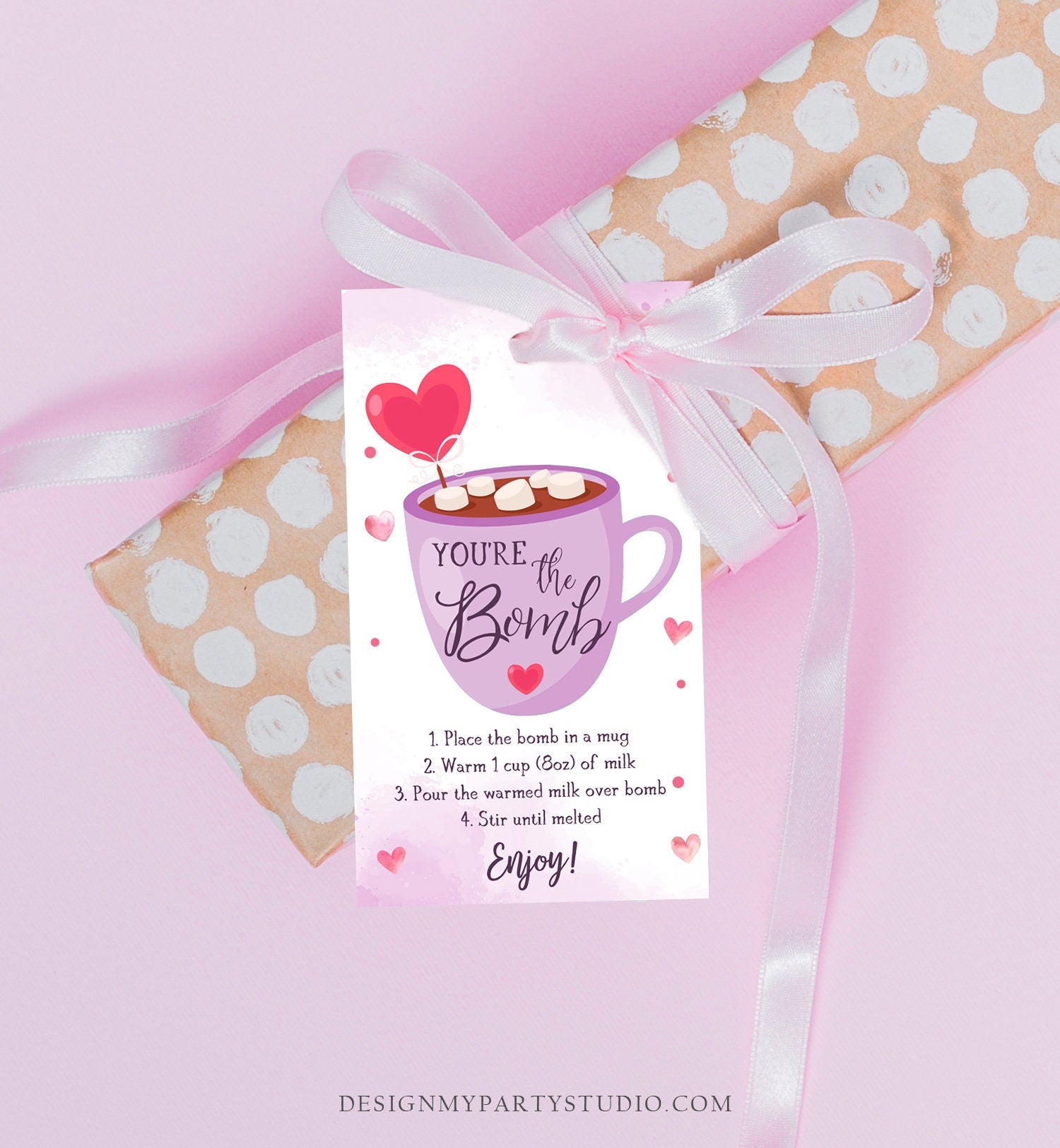 Editable Hot Chocolate Bomb Tag Valentine's Day Hot Cocoa Bomb You're The Bomb Heart Purple Valentine Gift Digital Download Printable 0370