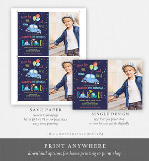 Editable Drive By Birthday Parade Invitation Balloons Rainbow Party Honk Wave Car Boy Blue Drive Through Download Corjl Template 0333