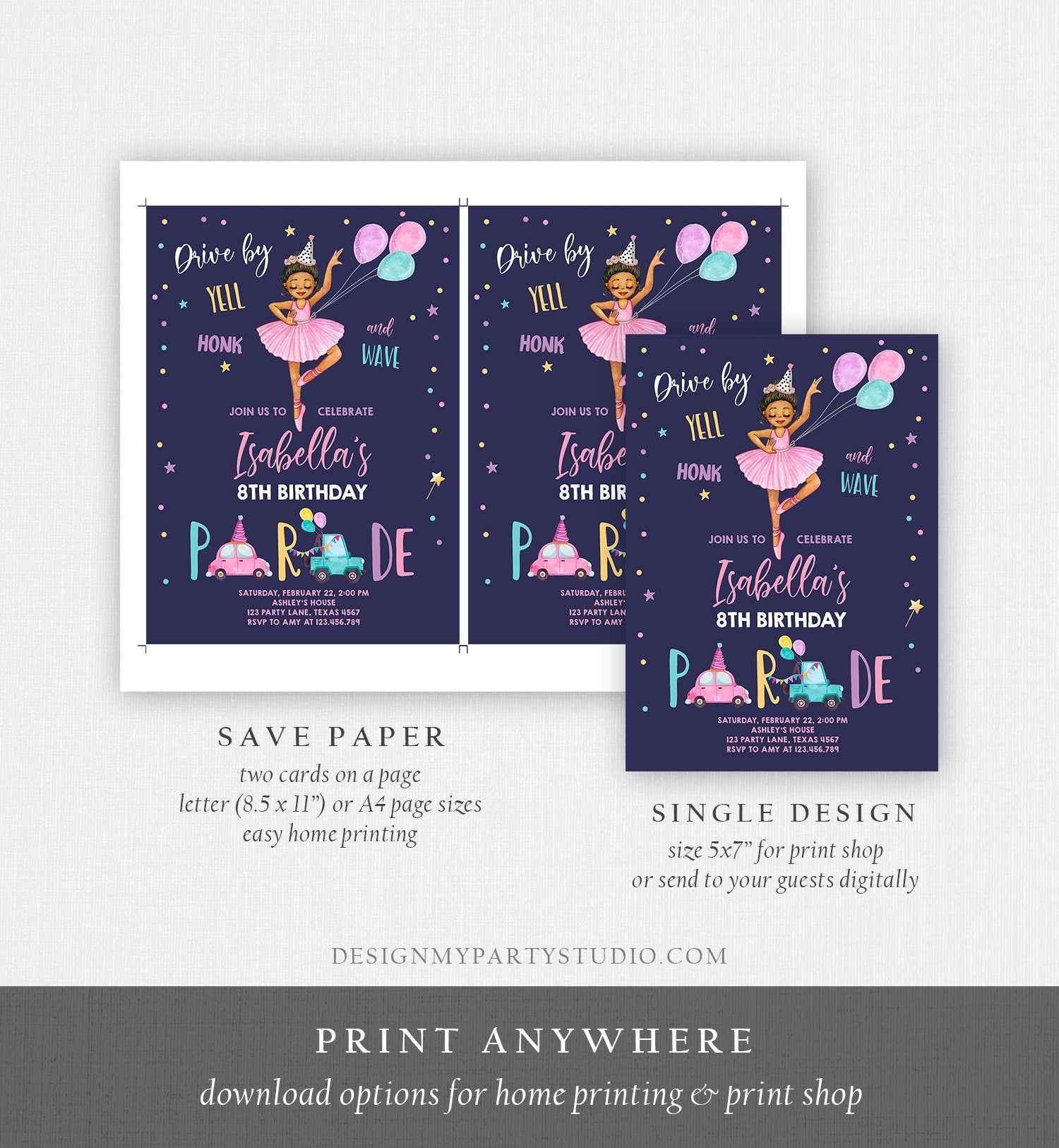 Editable Ballerina Drive By Birthday Parade Invitation Virtual Party Invite Ballet Tutu Car Girl Pink Quarantine Download Digital Corjl 0375