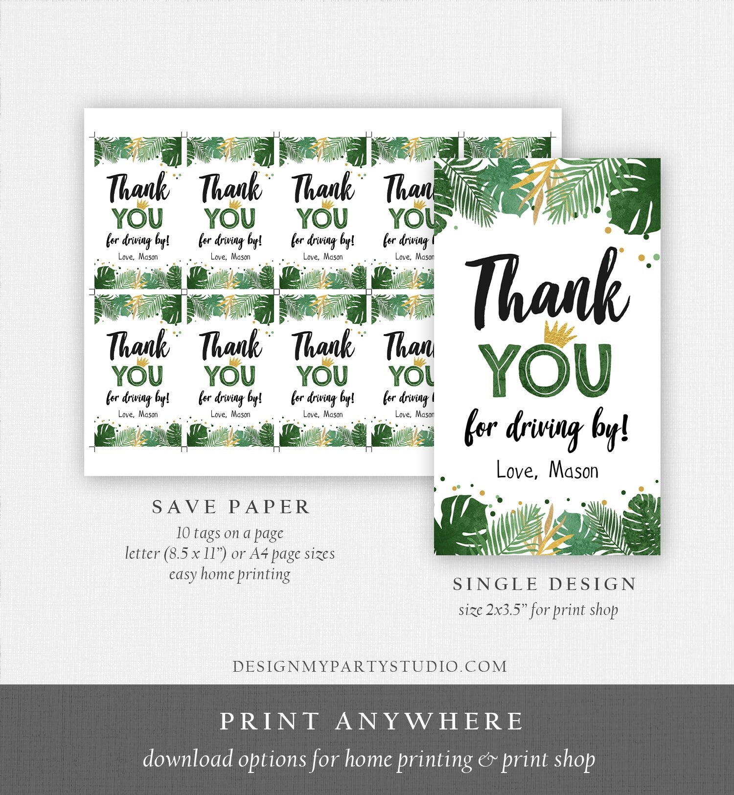 Editable Thank You For Driving By Safari Tropical Favor Tags Thank You Wild One Jungle Zoo Wild Things Boy Gold Gift Tag Corjl Template 0332