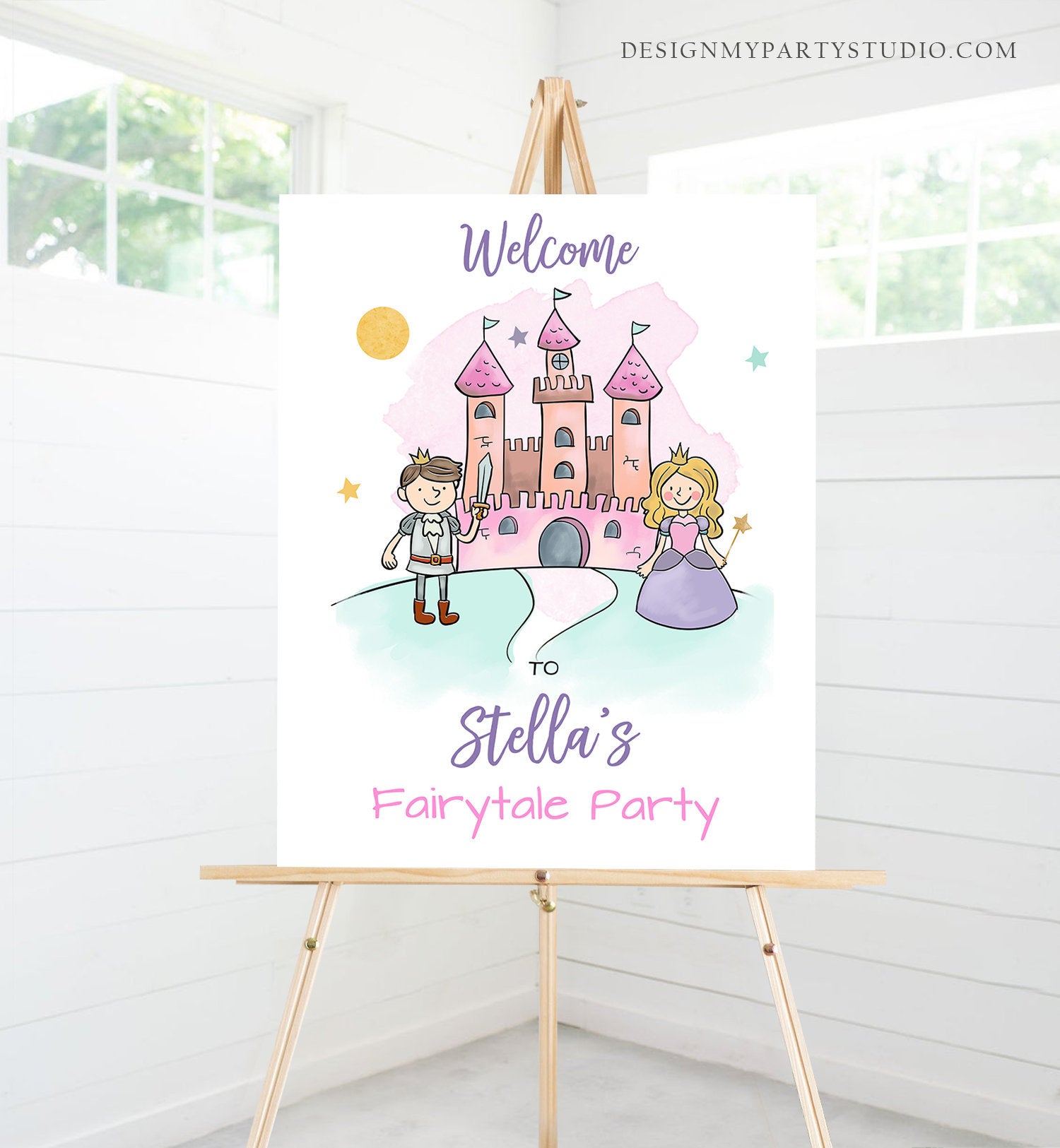 Editable Princess Party Welcome Sign Princess Birthday Welcome Fairytale Sign Princess Party Decor Castle Pink Template PRINTABLE Corjl 0385