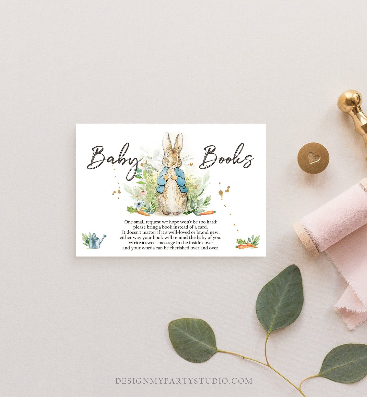 Editable Peter Rabbit Bring a Book Card Peter Rabbit Baby Shower Book Insert Books for Baby Boy Spring Rustic Template PRINTABLE Corjl 0351