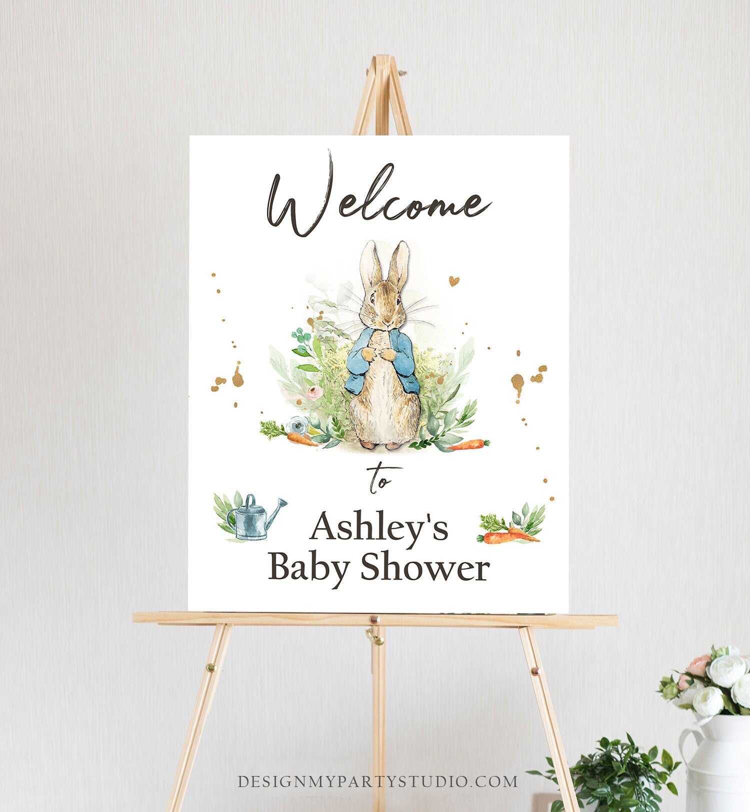 Editable Peter Rabbit Welcome Sign Boy Baby Shower Welcome Peter Rabbit Watercolor Bunny Boy Blue Printable Template Corjl PRINTABLE 0351