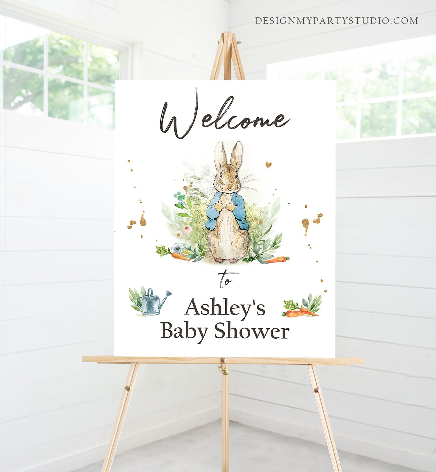 Editable Peter Rabbit Welcome Sign Boy Baby Shower Welcome Peter Rabbit Watercolor Bunny Boy Blue Printable Template Corjl PRINTABLE 0351