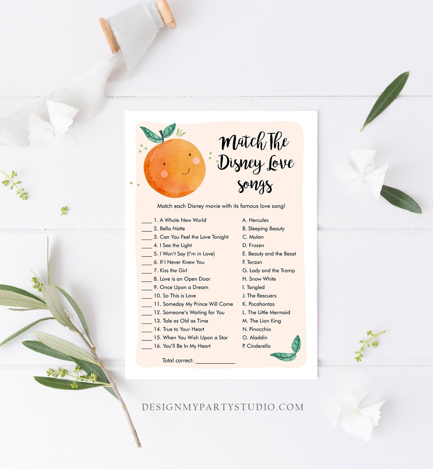 Editable Disney Love Quotes Shower Game Match Disney Love Songs Wedding Shower Activity Little Cutie Baby Shower Game Corjl Printable 0330