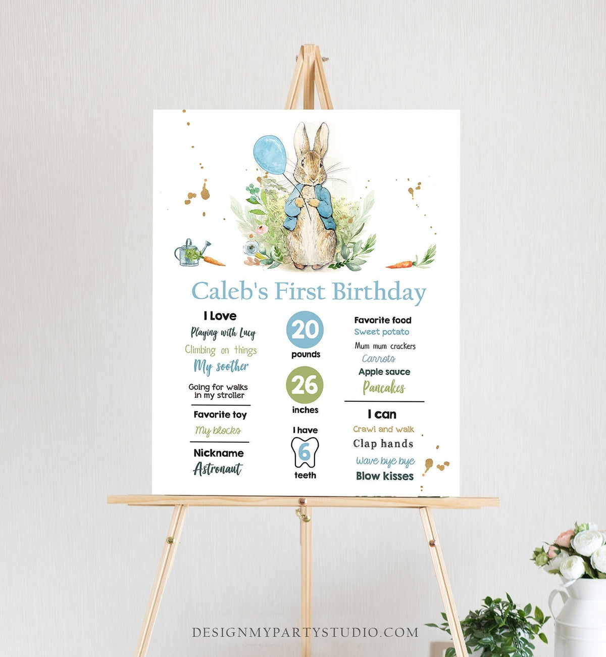 Editable Peter Rabbit Milestones Sign Rustic Blue Boy Peter Rabbit 1st Birthday Watercolor Milestone Poster Template Printable Corjl 0351