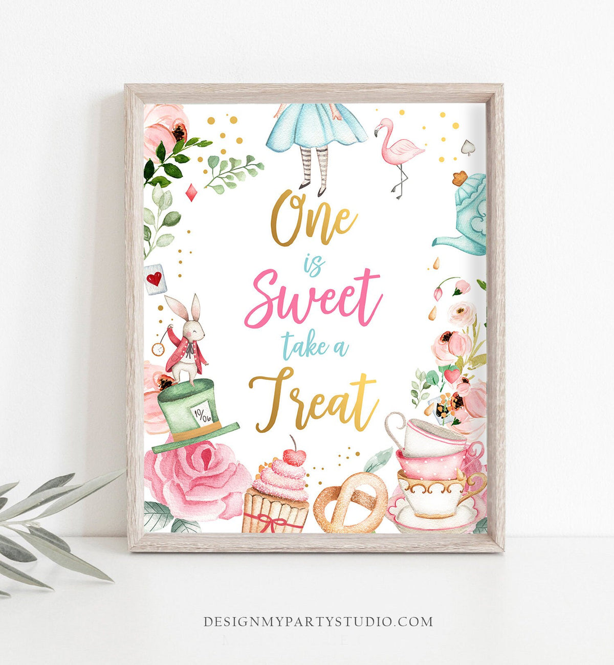 One is Sweet Take a Treat Sign Alice in Wonderland Party Decor Onederland Girl First Birthday Table Sign Digital Download PRINTABLE 0350