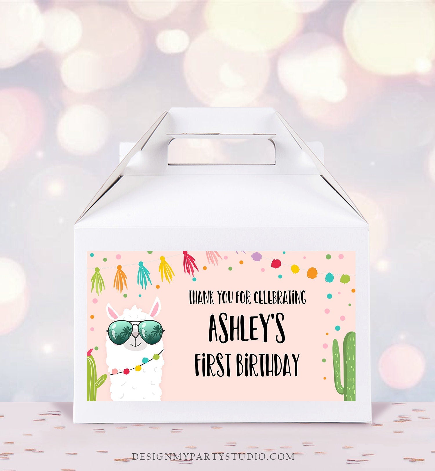 Editable Llama Fiesta Birthday Gable Gift Box Labels Girl Birthday Fiesta Mexican First Birthday 1st Digital Download Corjl Printable 0079