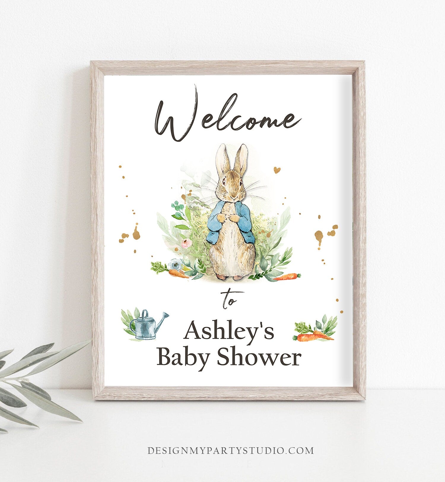 Editable Peter Rabbit Welcome Sign Boy Baby Shower Welcome Peter Rabbit Watercolor Bunny Boy Blue Printable Template Corjl PRINTABLE 0351