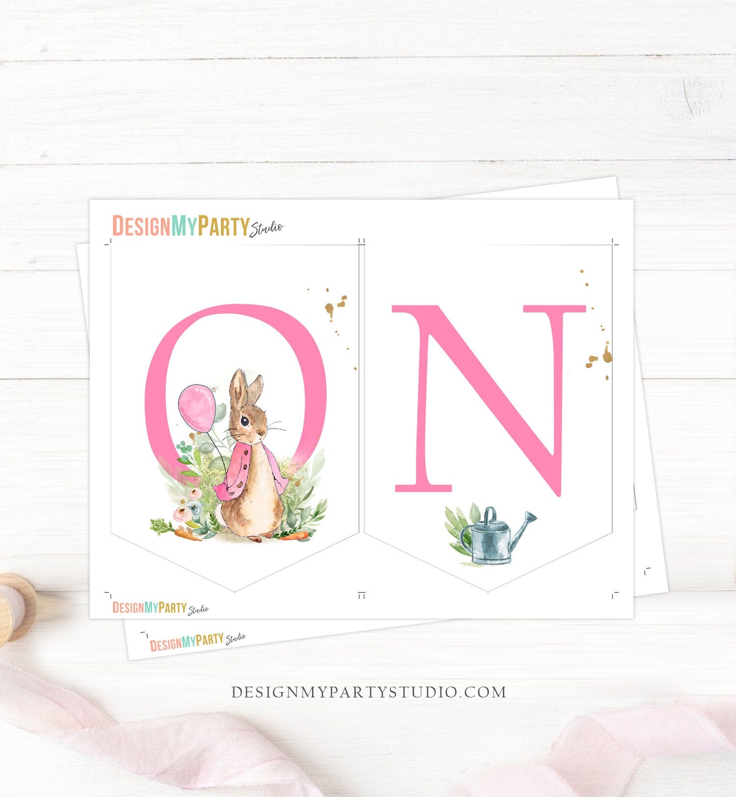 Flopsy Bunny High Chair Banner Flopsy Bunny 1st First Birthday Girl High Chair ONE Banner Pink Rustic Party Decor PRINTABLE Digital 0351