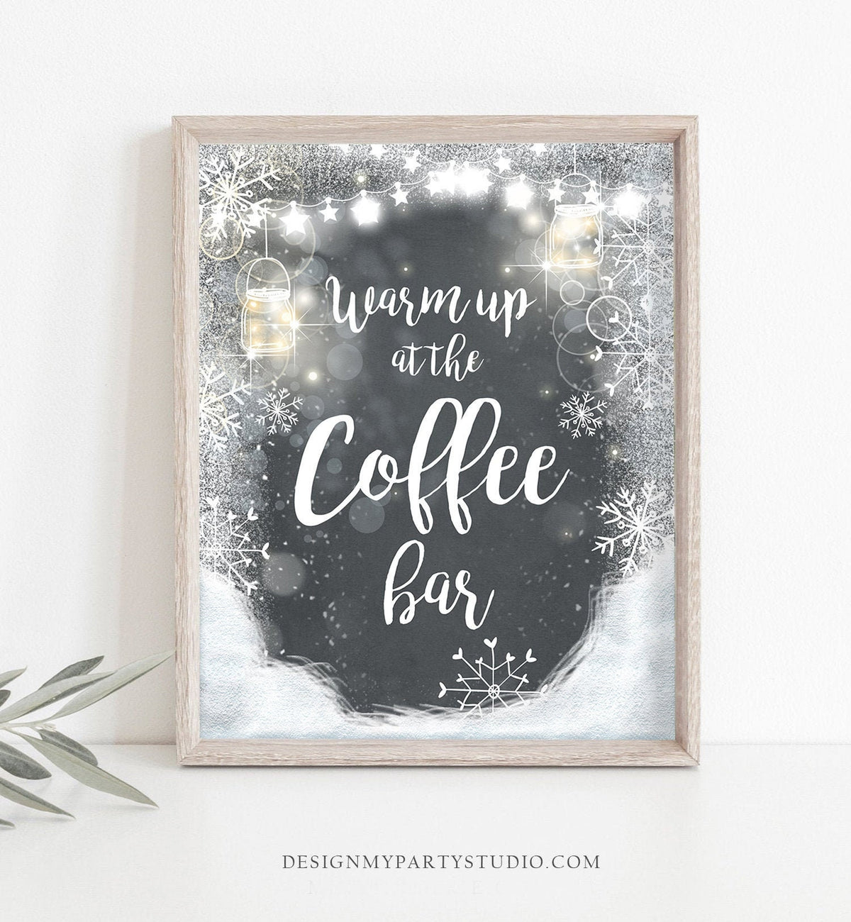 Coffee Bar Sign Printable Hot Coffee Bar Table Sign Winter Snow Birthday Party Decor Baby Shower Onederland Xmas Digital PRINTABLE 0031