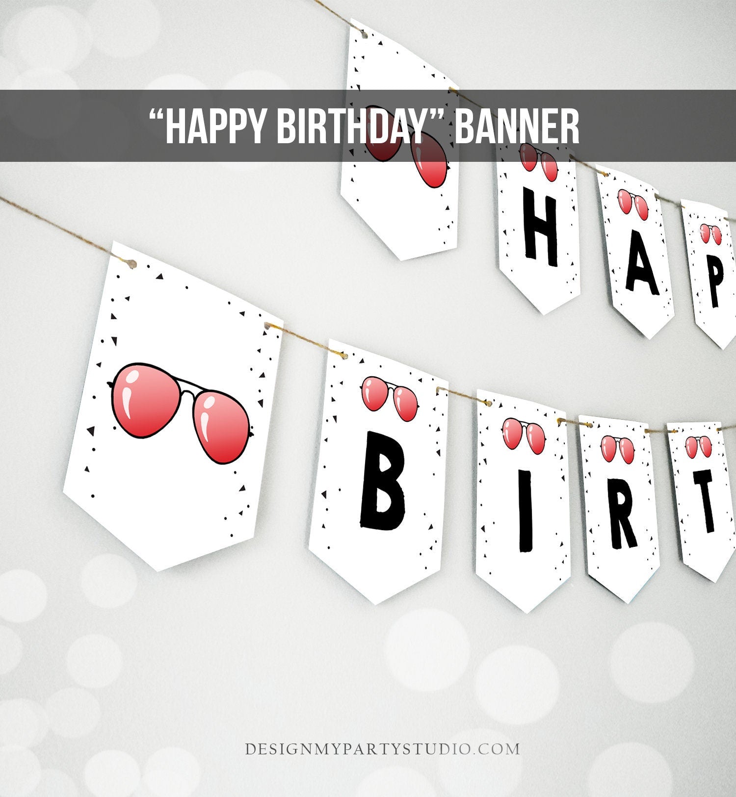 Happy Birthday Banner Two Cool Birthday Banner Boy Sunglasses 2nd Birthday Pool Party Summer Instant download PRINTABLE DIGITAL DIY 0136