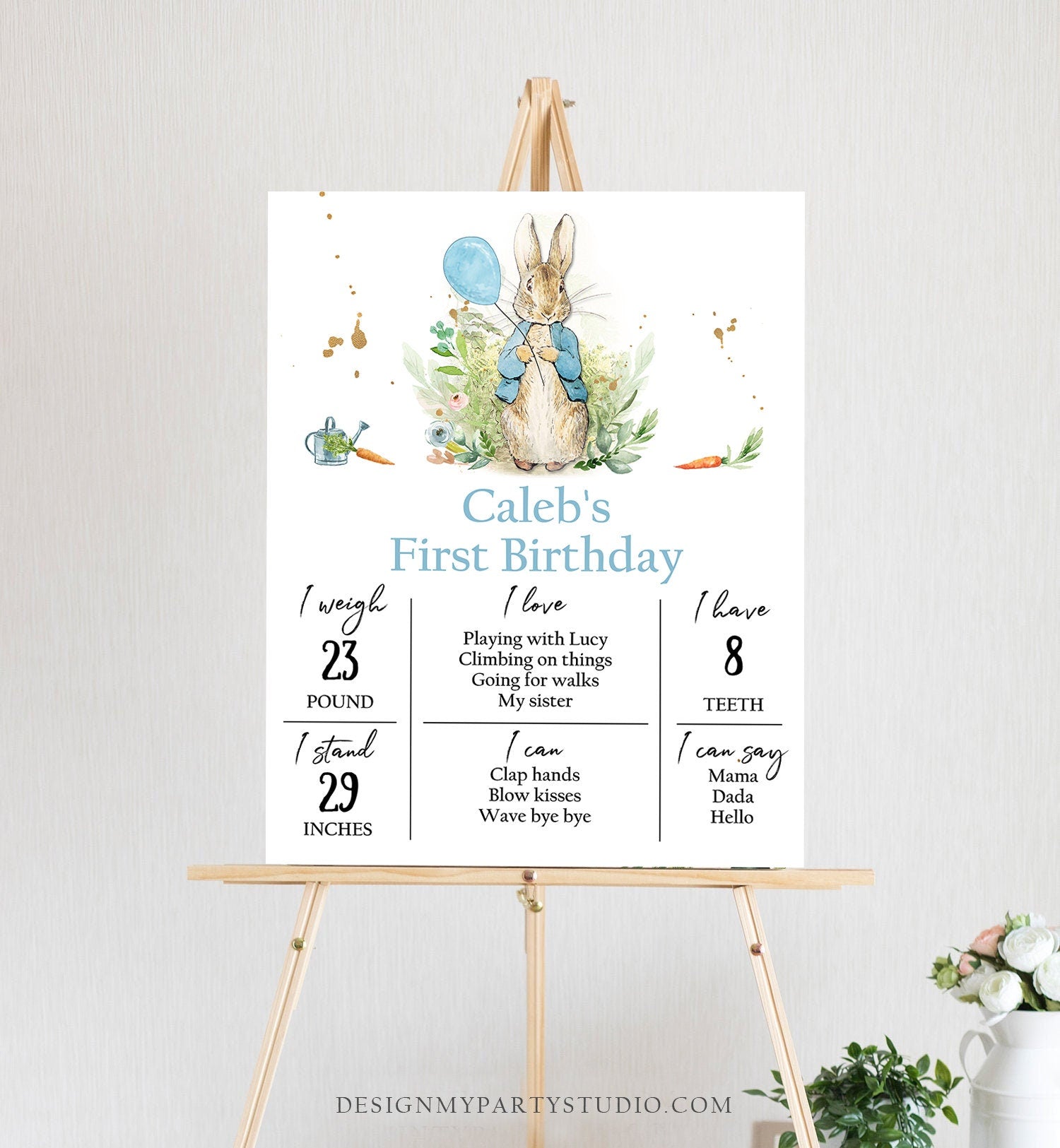 Editable Peter Rabbit Milestones Sign Rustic Blue Boy Peter Rabbit 1st Birthday Watercolor Milestone Poster Template Printable Corjl 0351