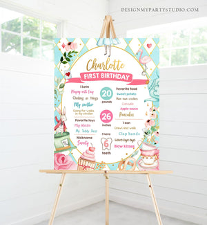 Editable Alice in Onederland Birthday Milestones Sign Girl First Birthday 1st Alice in Wonderland Chalkboard Corjl Template Printable 0350