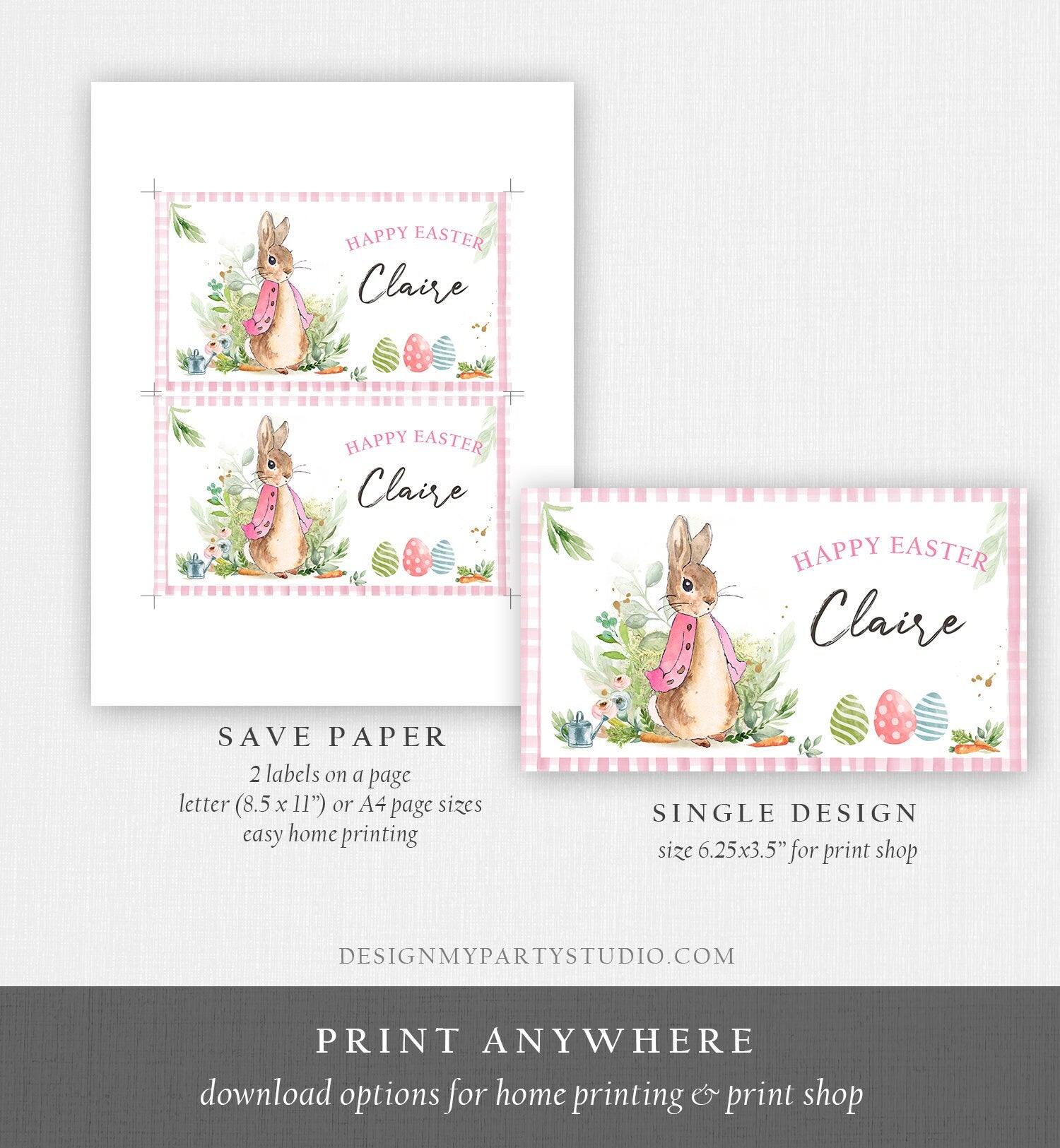 Editable Personalized Easter Activity Box Flopsy Bunny Gable Gift Box Label Gift Easter Treat Bag Egg hunt Download Printable Corjl 0351