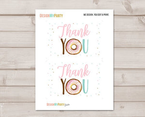 Donut Thank you Card Donut Birthday Sweet One Donut Pink Girl Birthday Donut Baby Shower Thank You Note 4x6" Printable Instant Download 0368