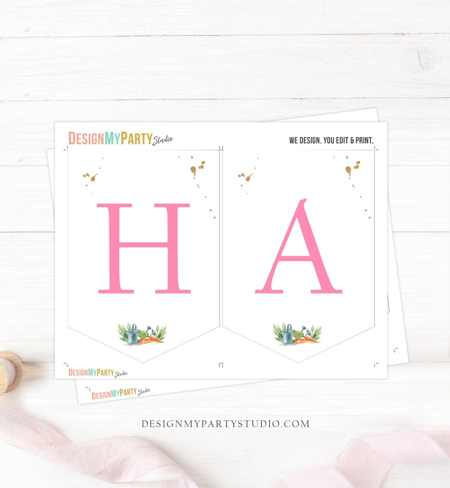 Flopsy Rabbit Happy Birthday Banner Peter Rabbit Banner Birthday Girl Pink Bunny Party Decora Instant download PRINTABLE DIGITAL DIY 0351