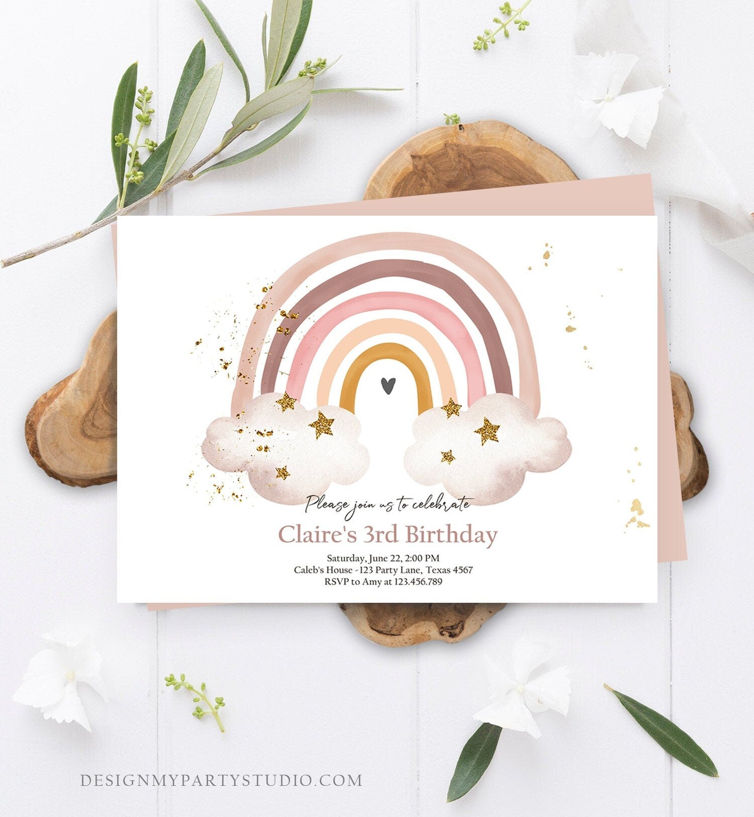 Editable Rainbow Birthday Invitation Boho Rainbow Invite Pastel 1st Birthday Girls Birthday Party Printable Download Corjl Template 0387