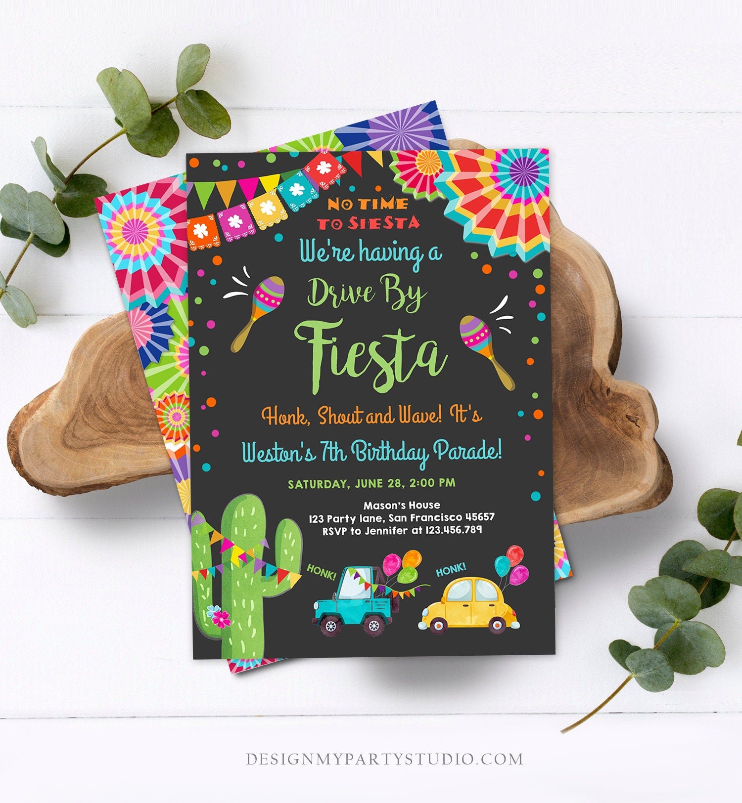 Editable Fiesta Drive By Birthday Parade Invitation Fiesta Birthday Party Invite Honk Wave Car Quarantine Download Digital Corjl 0045