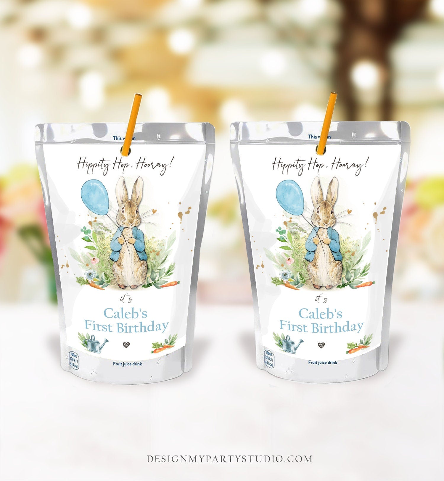 Editable Peter Rabbit Capri Sun Labels Juice Pouch Labels Bunny Birthday Rustic Watercolor Juice Cup Download Corjl Template Printable 0351