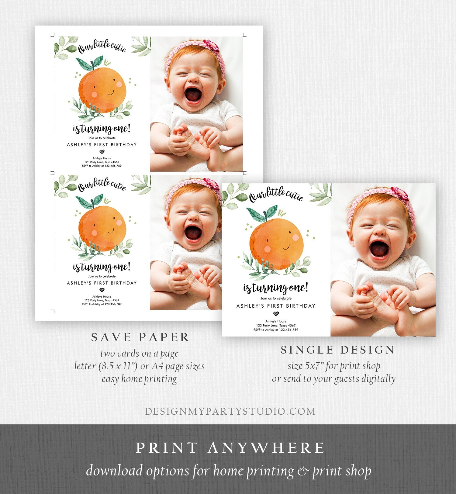 Editable Little Cutie Birthday Invitation Clementine Oranges Party Boy Girl Orange Invitation Citrus Download Printable Corjl Template 0330