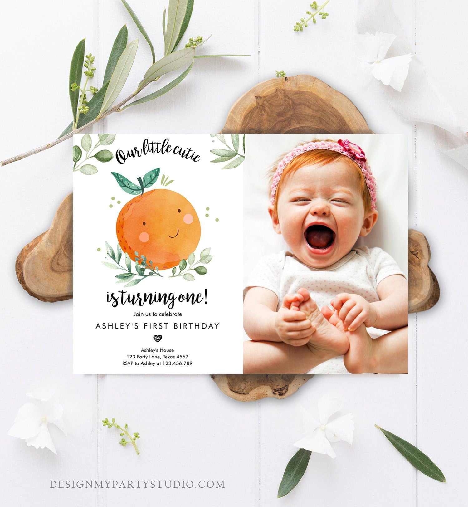 Editable Little Cutie Birthday Invitation Clementine Oranges Party Boy Girl Orange Invitation Citrus Download Printable Corjl Template 0330