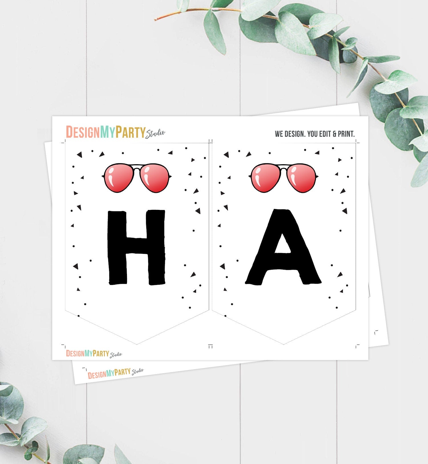 Happy Birthday Banner Two Cool Birthday Banner Boy Sunglasses 2nd Birthday Pool Party Summer Instant download PRINTABLE DIGITAL DIY 0136