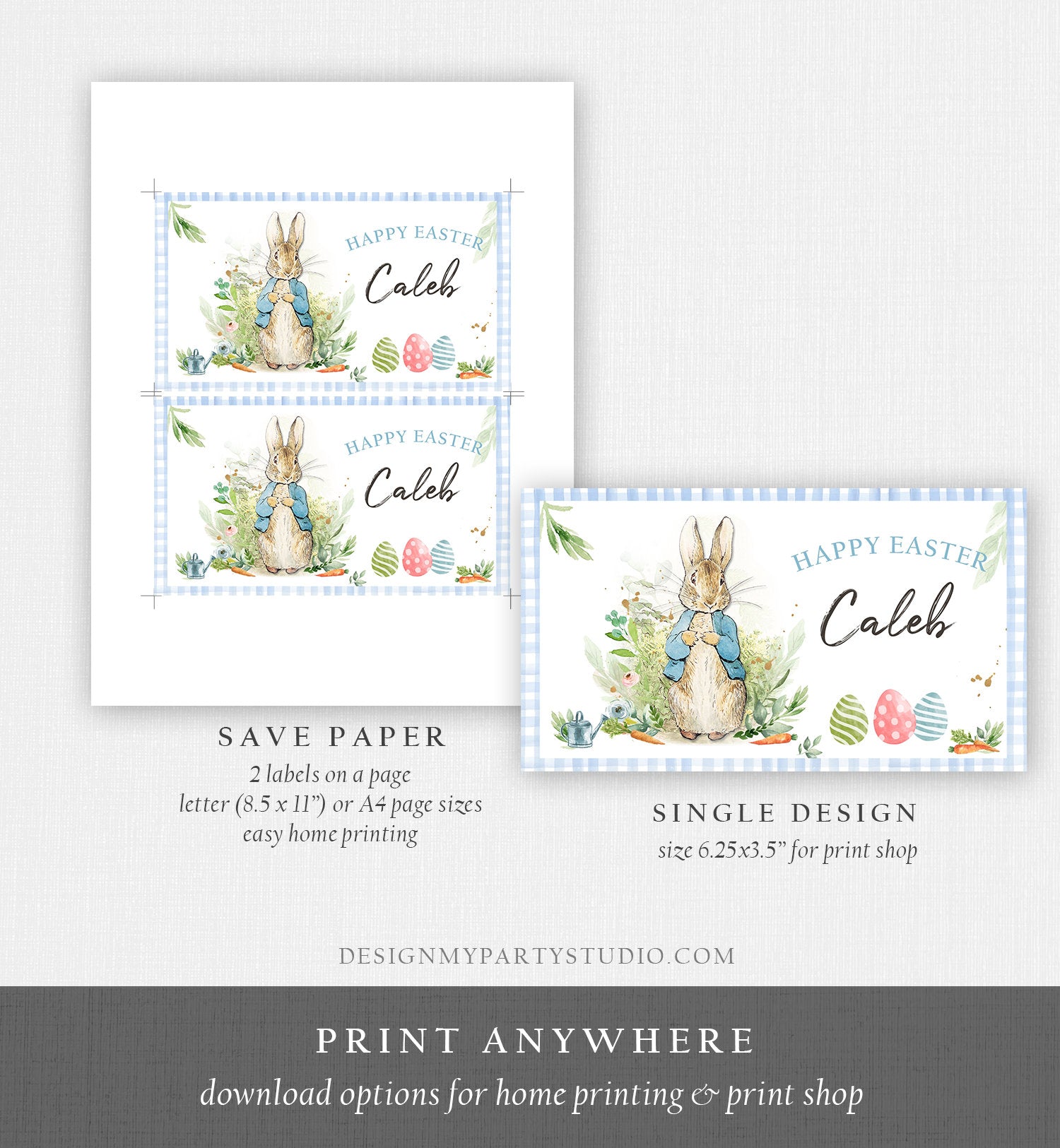 Editable Personalized Easter Activity Box Peter Rabbit Gable Gift Box Label Gift Easter Treat Bag Egg hunt Download Printable Corjl 0351