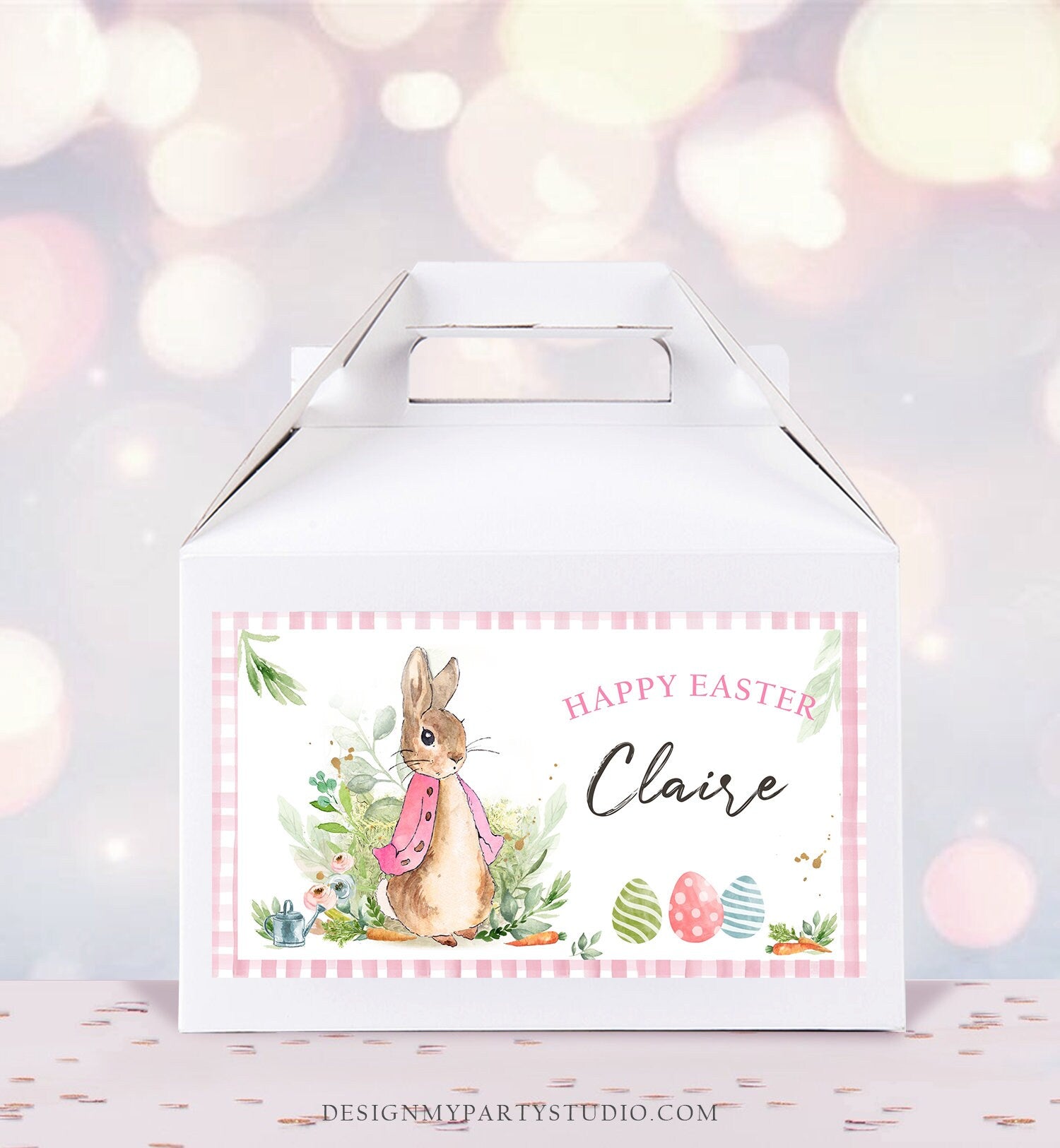 Editable Personalized Easter Activity Box Flopsy Bunny Gable Gift Box Label Gift Easter Treat Bag Egg hunt Download Printable Corjl 0351