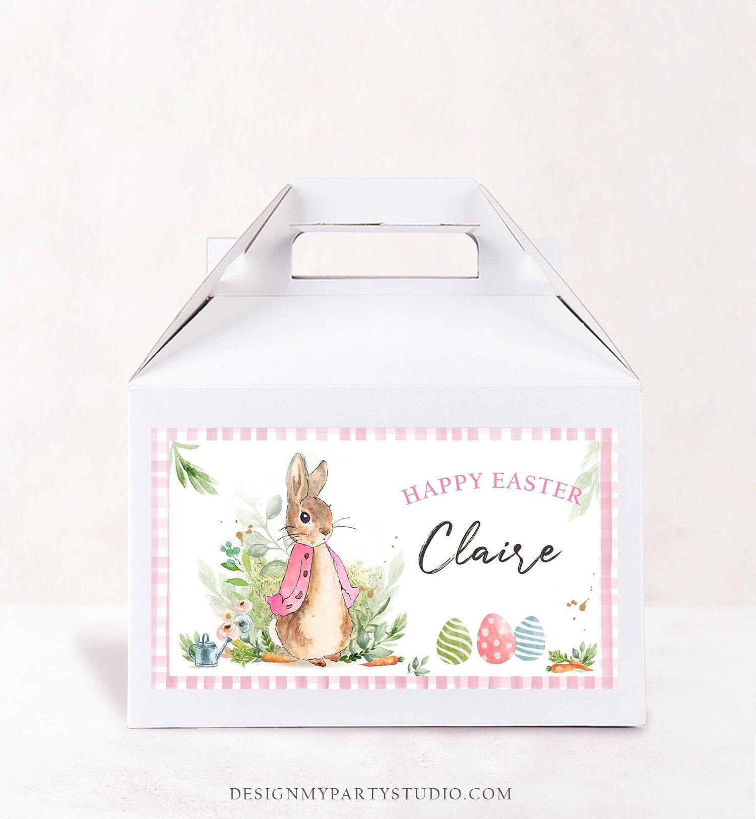 Editable Personalized Easter Activity Box Flopsy Bunny Gable Gift Box Label Gift Easter Treat Bag Egg hunt Download Printable Corjl 0351