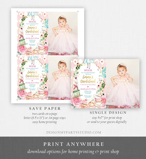 Editable Alice In Wonderland Birthday Invitation Girl First Birthday 1st Onederland Tea Party Pink Printable Template Corjl Digital 0350